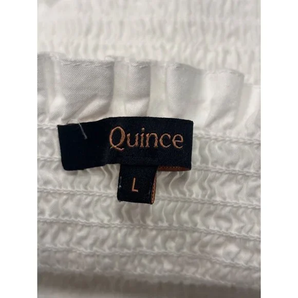 Quince Organic Cotton Eyelet Smocked Midi Dress White Cottagecore Summer L - Picture 4 of 7